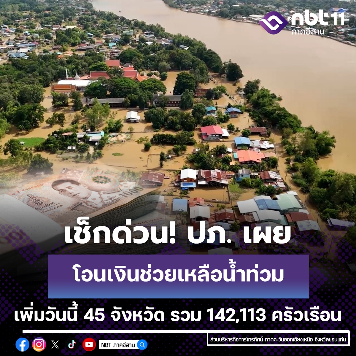 เช็กด่วน ปภ. เผยวันนี้ (18 ก.พ.69) โอนเงินช่วยเหลือน้ำท่วมเพิ่มเติมใน 45 จังหวัด รวม 142,113 ครัวเรือน